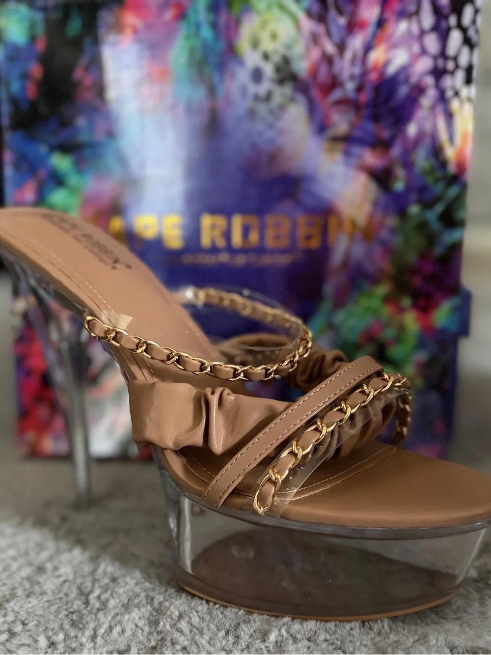 Women's Stiletto Round Toe Platform Transparent Crystal High Heels Sexy Sandals